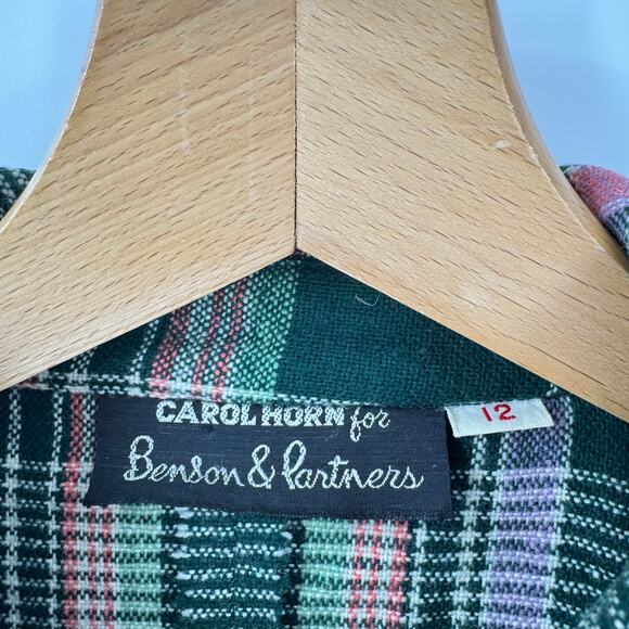 Vintage Carol Horn Plaid Wool Blend Button Down Shirt Green Red Size 12 - Picture 4 of 7